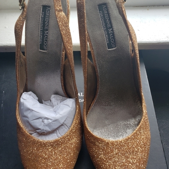 Adrienne Maloof for Charles Jourdan Gold Platform Slingback Stilettos Sz 9.5 - Picture 8 of 12